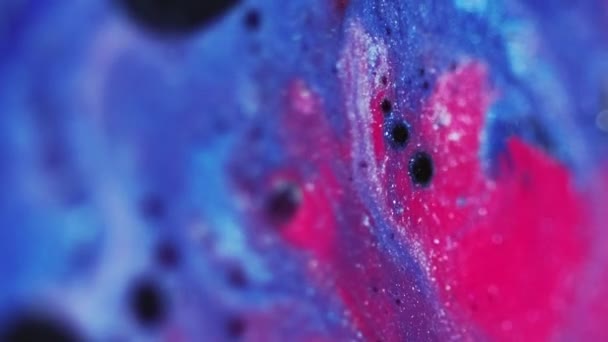 Vloeibare Mix Achtergrond Sprankelende Vloeistof Sequins Inkt Kunst Waas Blauw — Stockvideo