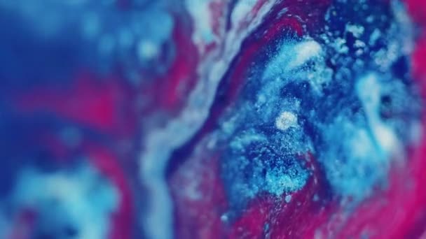 Glitter Fluid Background Wet Ink Texture Sparkling Mix Defocused Blue — Stock Video