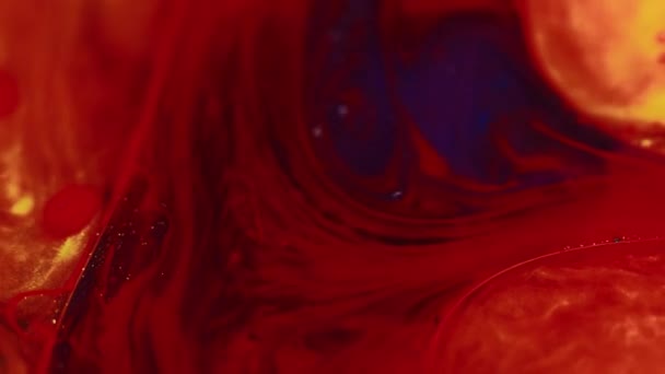 Kolor Mgły Pęcherzyki Tuszu Mieszanina Farb Wodnych Defocus Czerwony Złoty — Wideo stockowe