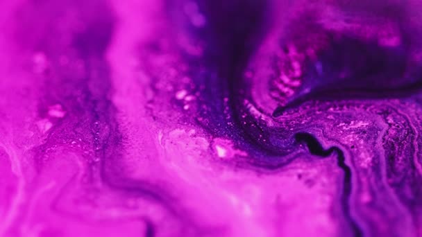 Farbmischung Neon Hintergrund Defokussiert Rosa Lila Farbe Glühend Glitzernd Acrylfarbe — Stockvideo