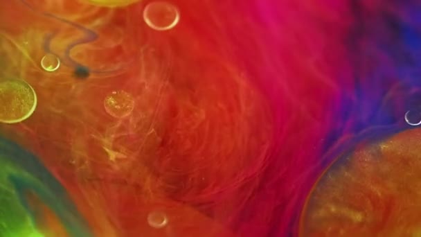 Renkli Mürekkep Suyu Yağ Balonu Galaksi Evreni Parlak Turuncu Mavi — Stok video
