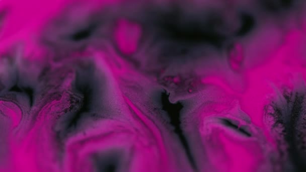 液体色素 流体艺术 霓虹砂 解调亮粉色黑色粒子纹理油墨飞溅的抽象背景 — 图库视频影像