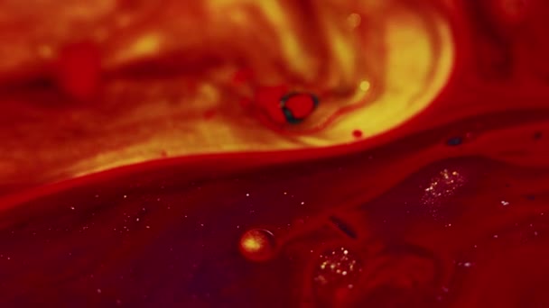 Glitter Fluido Onda Flujo Pintura Lava Caliente Desenfocado Rojo Brillante — Vídeos de Stock