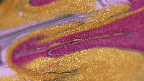 Textura Purpurina Molhada Fluxo Tinta Cor Preta Rosa Dourada Espumante — Vídeo de Stock