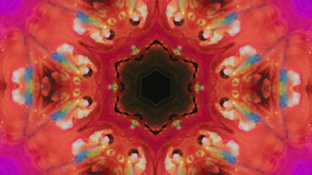 Lotus Mandala Caleidoscopio Vernice Sfocato Corallo Arancione Rosa Blu Nero — Video Stock