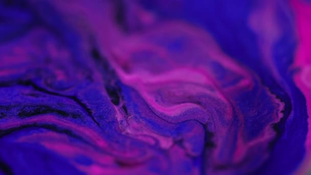 Neon Paint Shimmering Swirl Defocused Bright Blue Pink Black Color — Stock Video