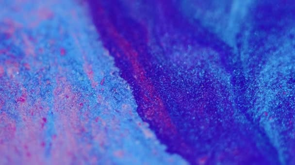 Sprankelende Vloeistofstroom Verfgolf Defocused Blauw Roze Kleur Glanzend Bokeh Licht — Stockvideo