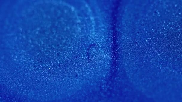 Verfdruppel Natte Glitter Textuur Defocused Blauwe Kleur Glanzende Glinsterende Deeltjes — Stockvideo