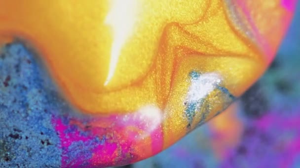 Abstracte Achtergrond Verf Mix Zeepbel Vlekken Kunst Kleurrijke Glitter Blauw — Stockvideo