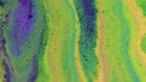 Tusz Błyszczący Kapie Mieszanka Farb Kolor Piasku Tekstury Blur Zielony — Wideo stockowe