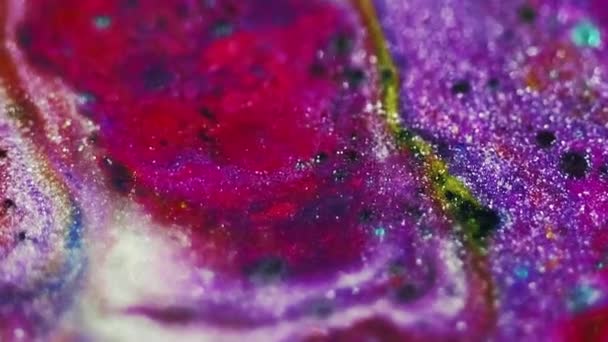 Διαρροή Υγρού Ροή Μελανιού Θολούρα Μωβ Ροζ Χρυσό Χρώμα Shimmering — Αρχείο Βίντεο