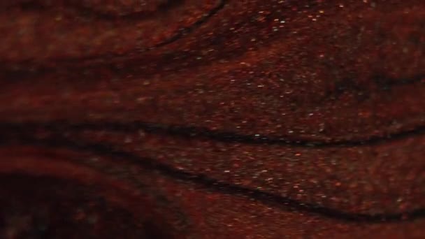 Natte Glitterstroom Inktgieten Waas Bruin Zwart Kleur Glinsterende Deeltjes Textuur — Stockvideo