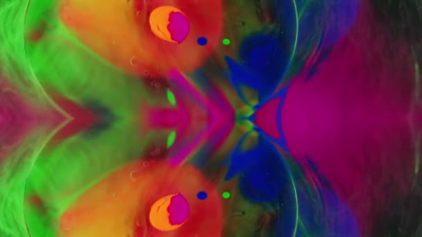 Ölblasen Malen Farbnebel Tintenkaleidoskop Defokussiert Neon Magenta Rosa Blau Grün — Stockvideo