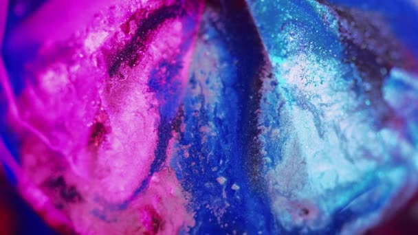 Блискучий Рідкий Фон Чорнильна Суміш Ігристий Потік Синій Рожевий Колір — стокове відео