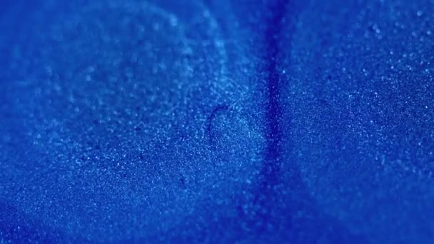 Verfdruppel Natte Glitter Textuur Defocused Blauwe Kleur Glanzende Glinsterende Deeltjes — Stockvideo