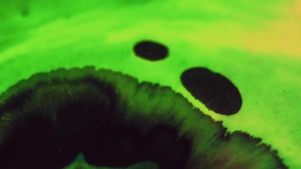 Paint Splash Ink Splatter Defocused Neon Green Yellow Black Color — Stock Video