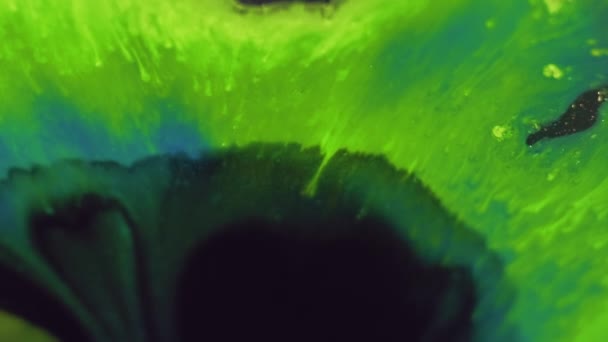 Schilderspalk Een Inktdruppel Waas Neon Groen Zwart Kleur Glanzend Vloeistof — Stockvideo