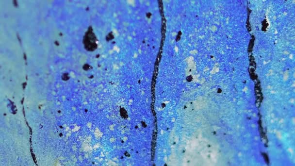 Sfondo Fluido Scintillante Flusso Inchiostro Miscela Frizzante Nero Giallo Blu — Video Stock