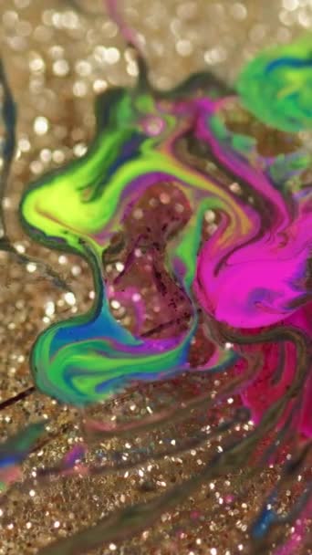 Вертикальное Видео Текстура Жидкого Искусства Краска Течёт Ярко Розовый Зеленый — стоковое видео