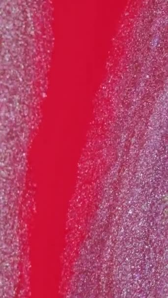 Vidéo Verticale Fluide Pétillant Texture Peinture Pailletée Rose Couleur Rouge — Video