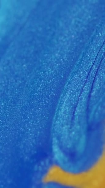 Vidéo Verticale Onde Fluide Scintillant Flux Encre Couleur Bleu Doré — Video
