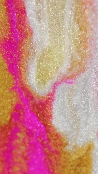 Verticale Video Natte Glitter Lekkage Metaalverf Neon Roze Gouden Witte — Stockvideo