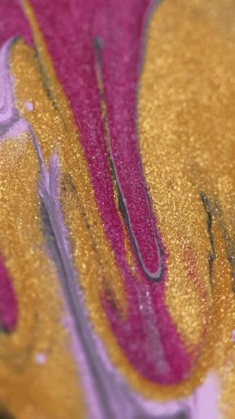 Vertical Video Wet Glitter Texture Ink Flow Golden Pink Black — Stock Video