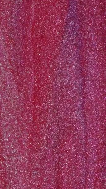 Vertikales Video Glitzernde Flüssige Textur Farbfluss Rosa Rote Farbe Glänzend — Stockvideo