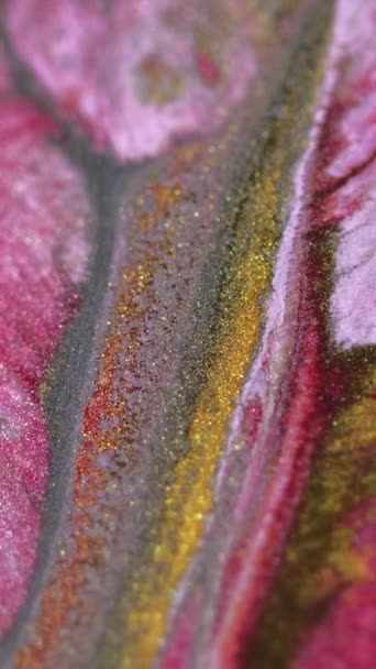 Vertical Video Wet Glitter Flow Marble Ink Pink Golden Color — Stock Video