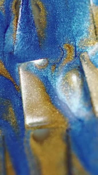 Vídeo Vertical Fondo Fluido Brillo Agua Tinta Desenfocado Azul Dorado — Vídeo de stock