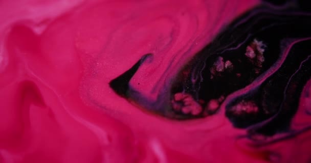 Mieszanka Płynu Brokatowego Wyciek Tuszu Defocus Różowy Czarny Kolor Połysk — Wideo stockowe