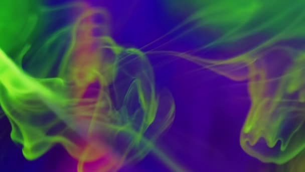 Struktura Dymu Neonowego Mieszanina Tuszu Blur Żywy Zielony Fioletowy Niebieski — Wideo stockowe