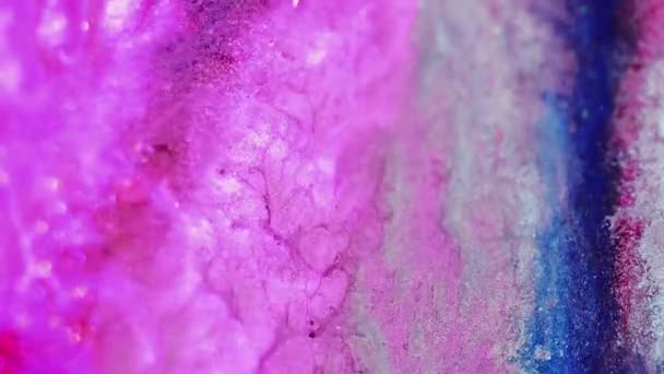 Abstrakcyjne Tło Ciekły Tusz Kolorowa Mieszanka Jasnoniebieski Różowy Biały Brokat — Wideo stockowe