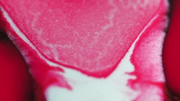 Verf Morsen Inktmix Waas Roze Rood Wit Kleur Glinsterende Glitter — Stockvideo