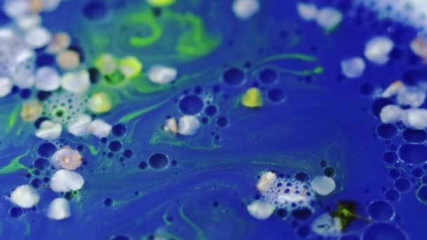 Flower Essence Gel Fluid Defocused Blue White Green Neon Color — Stock Video