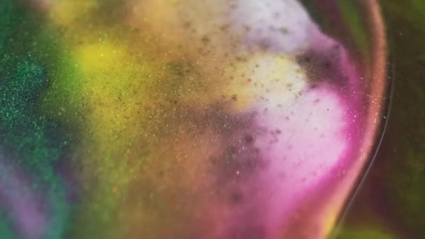 Glitter Bubbel Deeltjesstructuur Waas Holografische Roze Geel Groene Kleur Sprankelende — Stockvideo