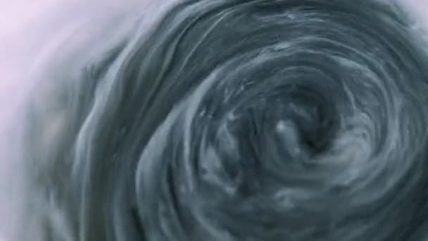 油漆水旋转着 单色墨水 黑白色的灰色丝丝螺旋飘扬云彩丙烯酸艺术的抽象背景 — 图库视频影像