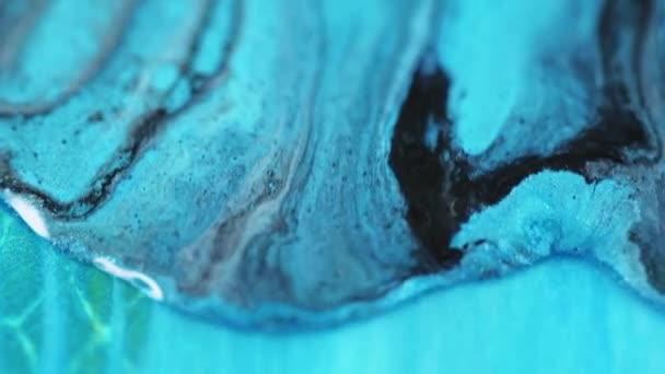 Fluid Paint Flow Glitter Ink Mix Defocused Blue Black Color — Stock Video