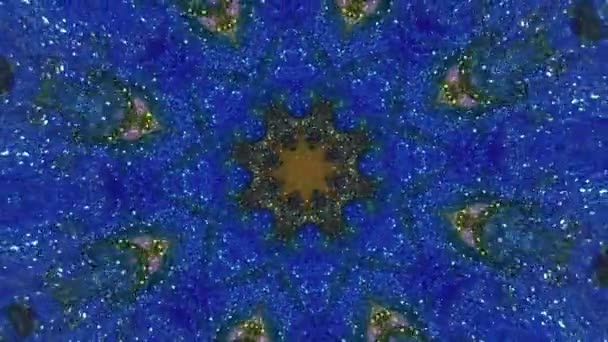 Абстрактний Фон Блискучий Калейдоскоп Гіпнотичний Орнамент Яскраві Блакитні Золоті Блискучі — стокове відео