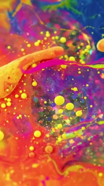 Vídeo Vertical Fundo Fluxo Colorido Mistura Tinta Derrame Arte Fantasia — Vídeo de Stock