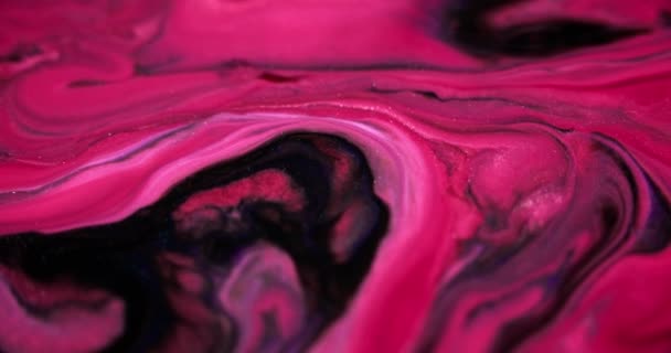 Tusz Musujący Błyszczący Przepływ Farby Płynny Marmur Defocus Różowy Czarny — Wideo stockowe