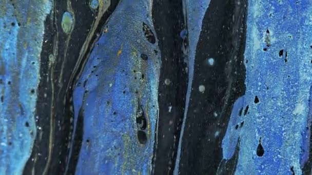 Φόντο Μελάνι Glitter Μείγμα Μπογιάς Λαμπερή Διαρροή Λαμπερό Μπλε Μαύρο — Αρχείο Βίντεο