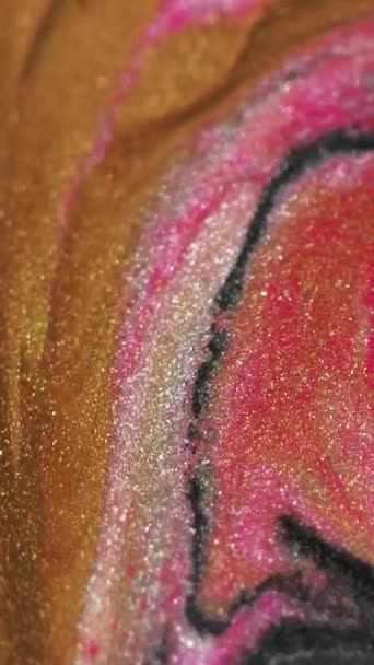 Vertical Video Glitter Paint Flow Fluid Art Golden Black Pink — Stock Video