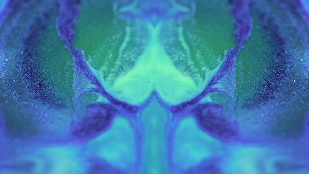 Brilho Húmido Pintar Fractal Borrão Azul Cor Verde Partículas Cintilantes — Vídeo de Stock