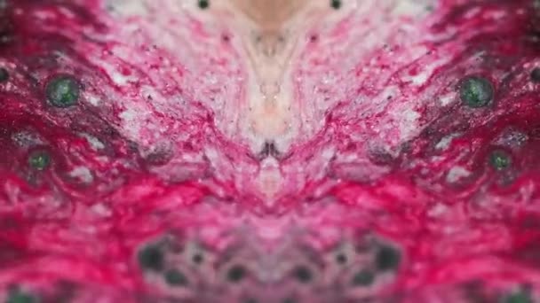 Inchiostro Scintillante Caleidoscopio Vernice Sfocatura Rosa Rosso Nero Bianco Verde — Video Stock