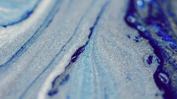 Onde Encre Scintillante Peinture Acrylique Défocalisé Bleu Argent Couleur Brillant — Video