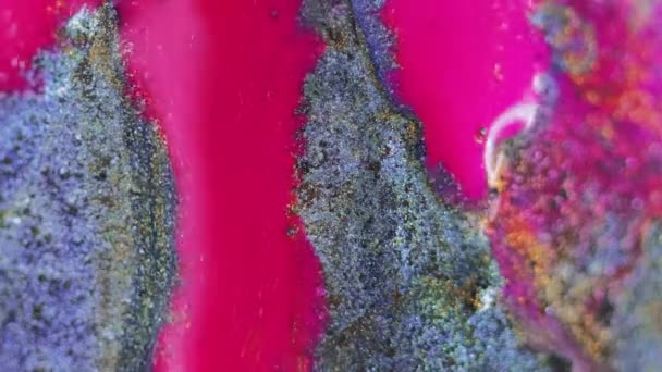 Inkt Achtergrond Glitterverf Kleurvloeistofmix Boeiende Hypnotiserende Macro Abstract Design Roze — Stockvideo