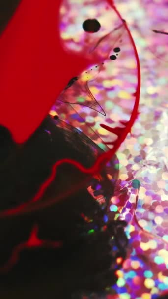 Inktwaterdruppel Verfmix Defocused Magenta Roze Zwart Zilver Kleur Glitter Deeltjes — Stockvideo