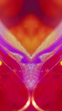 Parıldayan jel damlası. Yağlı boya suyu. Canlı kırmızı pembe mor sarı renk parıldayan desen sıvı mürekkep kabarcık hareket kaleydoskop sanat soyut arkaplan.