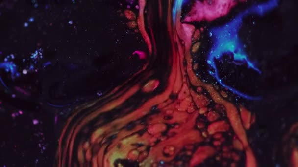 Glitter Ink Spill Oil Paint Bubbles Blur Red Blue Pink — Stock Video